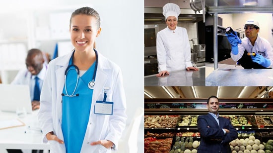 Collage of pictures from Healthcare, Foodretail and Foodservice industry