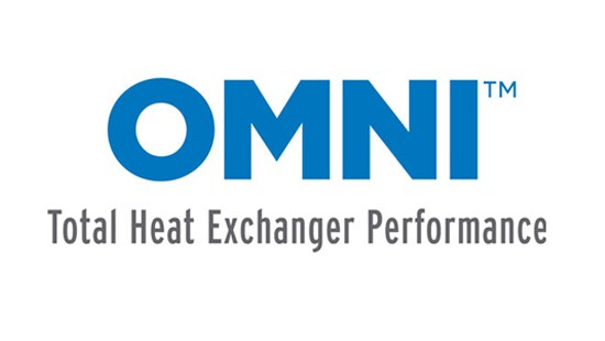 OMNI total heat exchanger performance company logo in large font and a plain background.